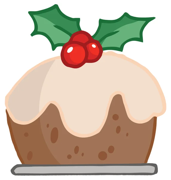 Stechpalme Gekrönt Christmas Pudding Cartoon Figur — Stockfoto
