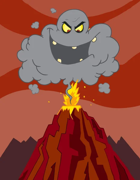 Мультфильм Извергающегося Вулкана Черной Тучей — стоковое фото