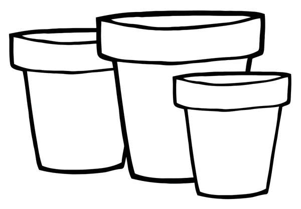 Três Potes Terracota Delineados Ilustração — Fotografia de Stock