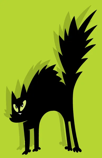 Strach Černá Kočka Přes Zelená Kreslená Postavička — Stock fotografie