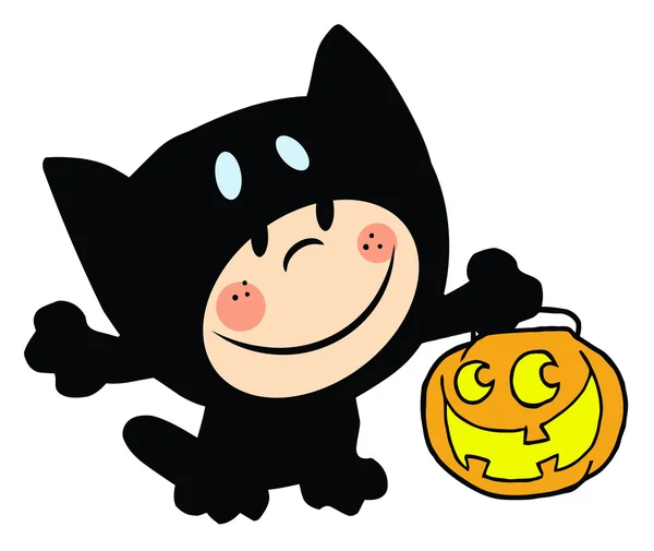 Happy Kids Trick Oder Behandlung Schwarzen Kitty Kostüm — Stockfoto