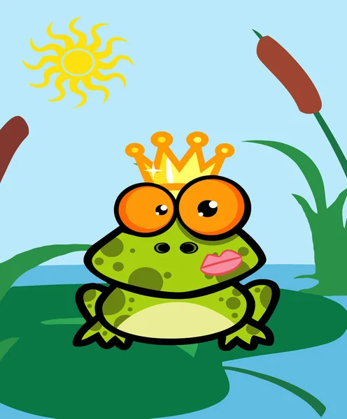 Crowned Frog Prince Lipstick His Cheek — Stock Photo, Image