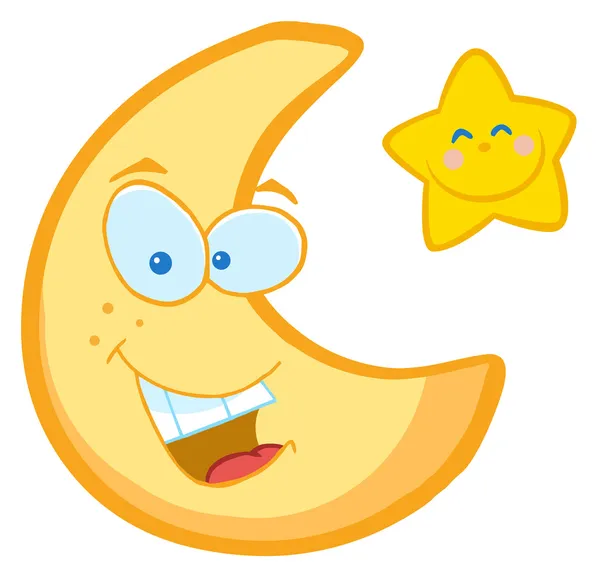 Moon And Star Cartoon Characters — Stock Photo, Image