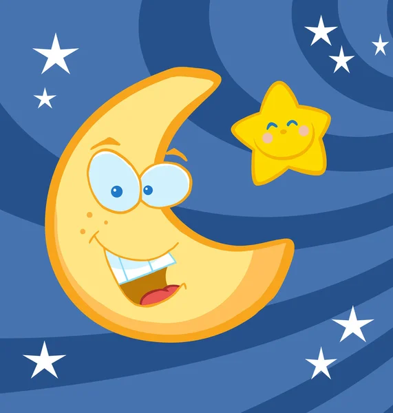 Twarz Sierp Księżyca Szczęśliwa Gwiazda Nocne Niebo — Zdjęcie stockowe