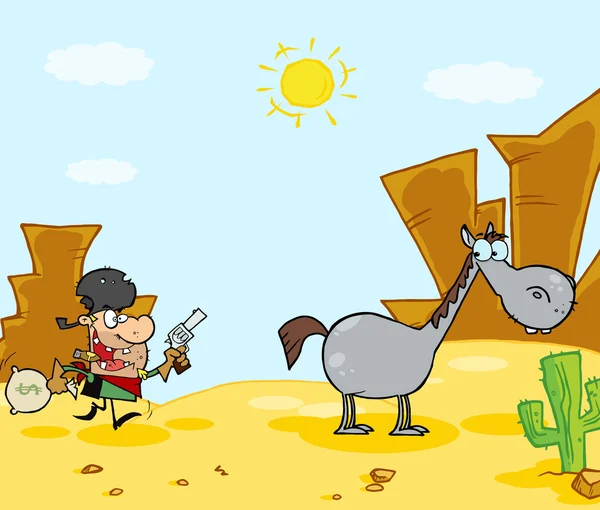 Rover Loopt Naar Zijn Paard Woestijn — Stockfoto