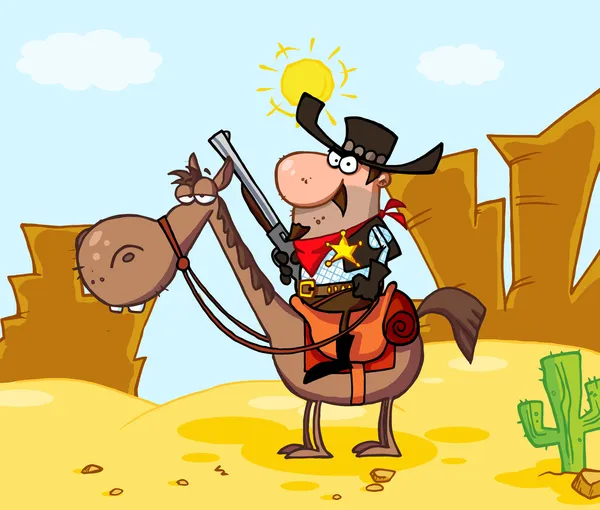 Šerif na koni v pouštní krajině — Stock fotografie