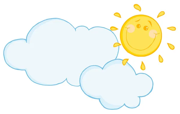 Chmura Pływających Pod Postać Kreskówki Szczęśliwy Słońce — Zdjęcie stockowe