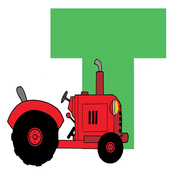 字母 t 与一辆拖拉机 — 图库照片