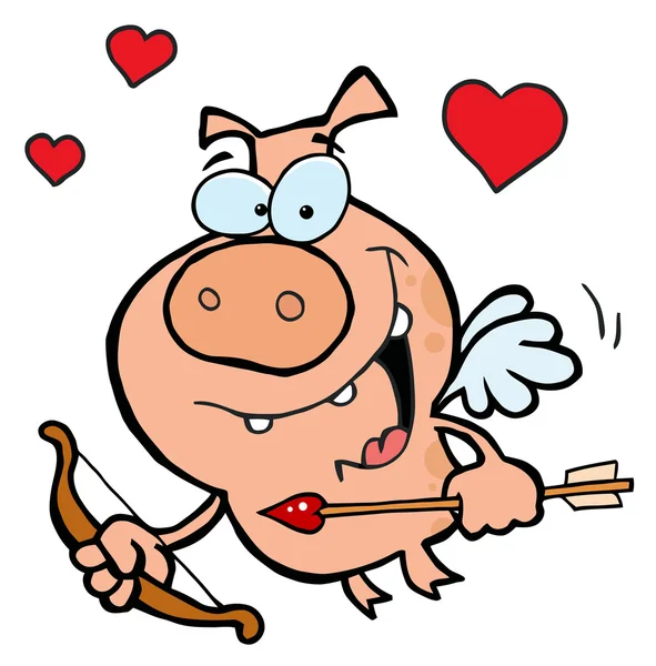 Cupid Pig Flying Bow Arrow — Stock Photo, Image