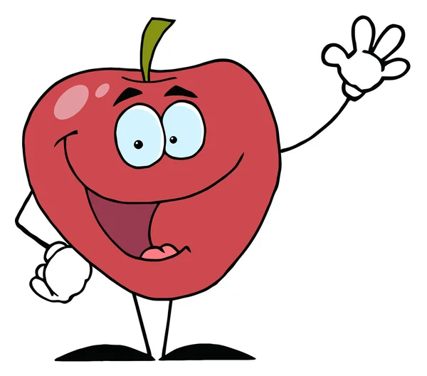 Friendly Red Apple Character Waving — стокове фото
