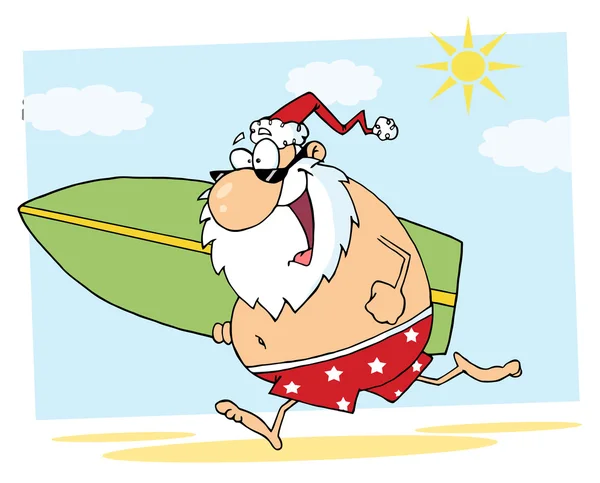 Papai Noel Surfista Mascote Personagem Dos Desenhos Animados — Fotografia de Stock