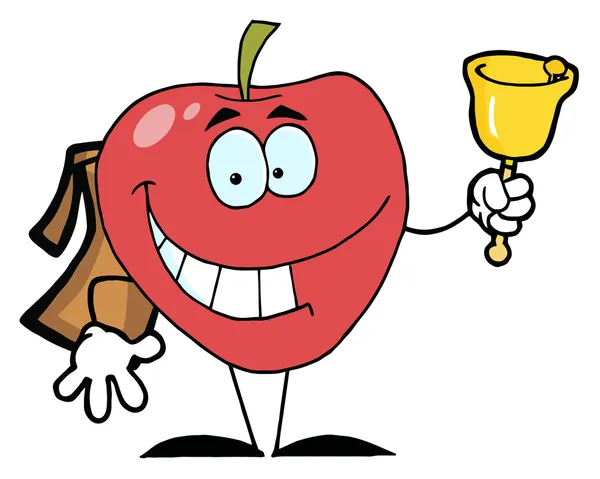 Happy Red School Apple Ringing A Bell — Stock Photo, Image