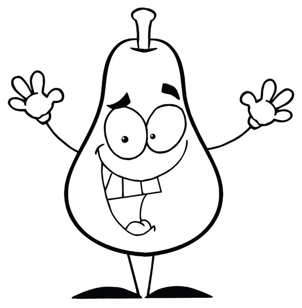 Outlined Happy Pear Cartoon Character — Stock Photo, Image