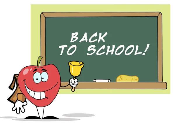 Apple Ringing Bell Front School Board Text Back School — Stock Photo, Image
