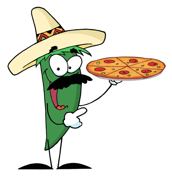Sombrero Chile Green Pepper Holds Pizza — Stok Foto