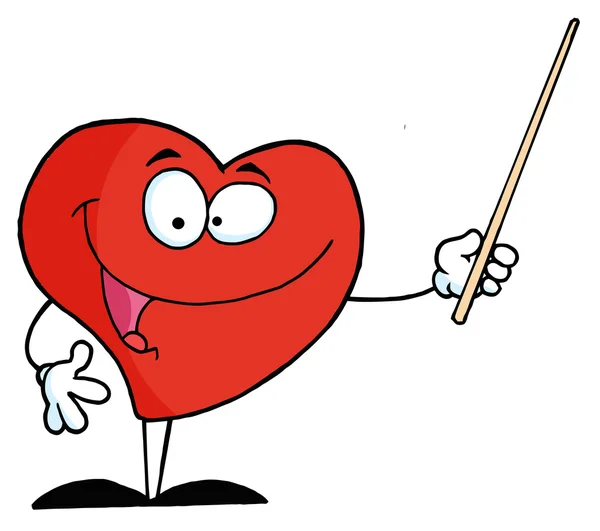 Friendly Heart Character Holding Pointer — Stock Photo, Image