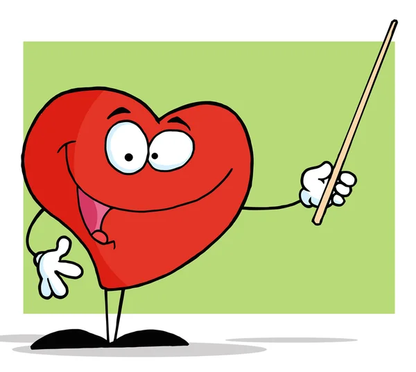 Červené srdce, které drží hůl ukazatel — Stock fotografie
