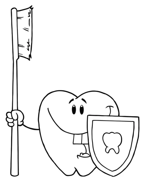 Викладений Стоматологічний Персонаж Тримає Зубну Щітку Щит — стокове фото