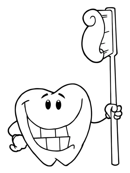 Обрисованный Персонаж Зуба Держащий Зубную Щетку Пастой — стоковое фото