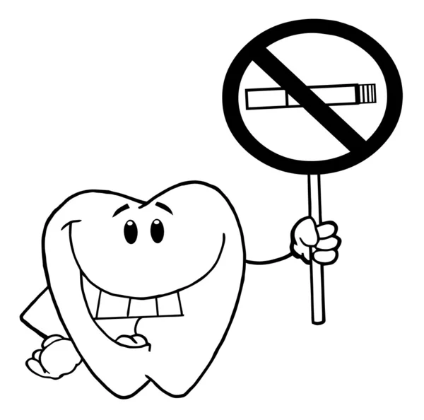 stock image Outlined Dental Tooth Character Holding A No Smoking Sign