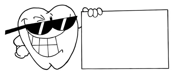 Personagem de dente esboçado que apresenta um sinal em branco — Fotografia de Stock