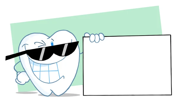 Personagem Dente Vestindo Tons Segurando Sinal Branco — Fotografia de Stock