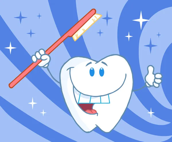 Desenhos animados sorrindo dente com escova de dentes — Fotografia de Stock