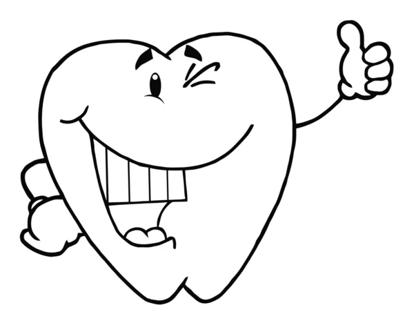 Przedstawione szczęśliwy uśmiechający się ząb postać z kreskówki — Zdjęcie stockowe