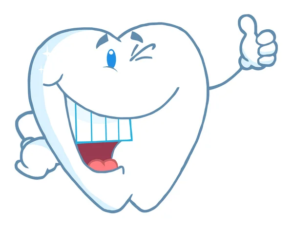 Dental Tooth Character Winking Holding Thumb — Stock Photo, Image