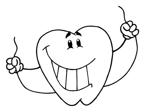 Beskrivs tandvård tand karaktär håller floss — Stockfoto