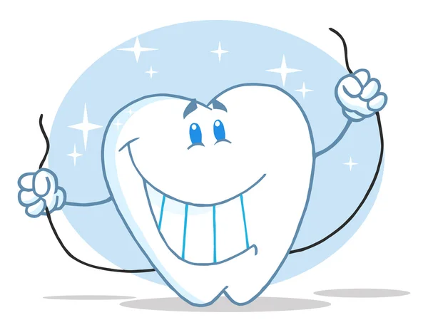 Smiling Tooth Cartoon Character Floss — Stock Photo, Image