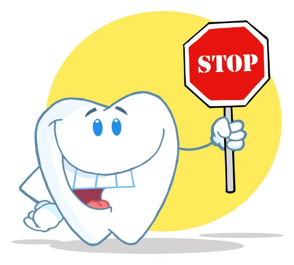 Carácter del diente sosteniendo una señal de stop — Foto de Stock