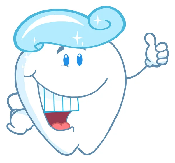 Зубной Персонаж Парике Зубной Пастой Держащий Палец Вверх — стоковое фото