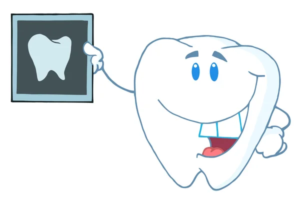 Charakter zub drží zubní RTG — Stock fotografie