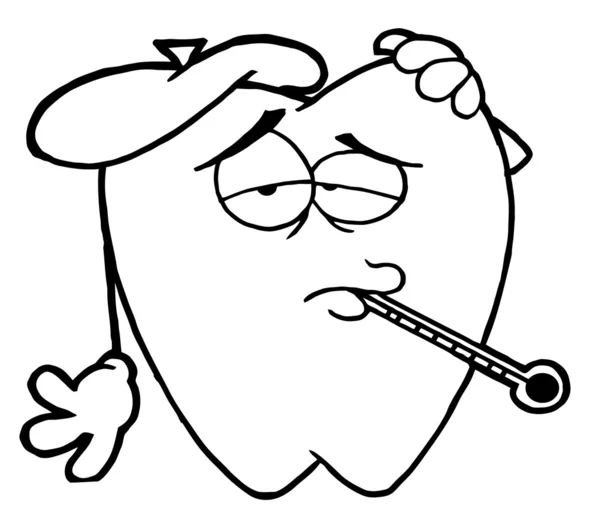 Personagem Dente Esboçado Com Bloco Gelo Termômetro Sua Boca — Fotografia de Stock