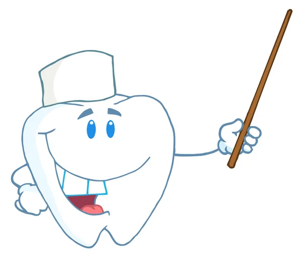 Smiling Dental Tooth Character Holding Pointer — Stock Photo, Image