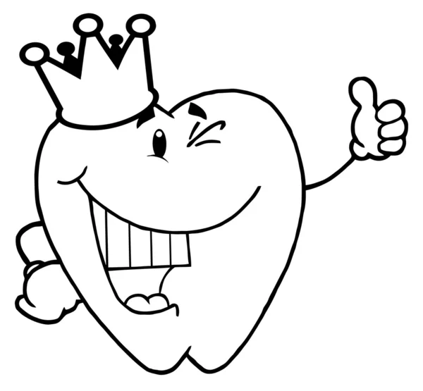 Geschetst tand karakter dragen van een kroon en het geven van de duimen omhoog — Stockfoto