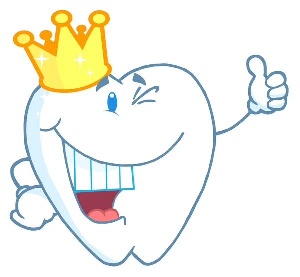 Зубний Персонаж Носить Корону Дає Великі Пальці Вгору — стокове фото