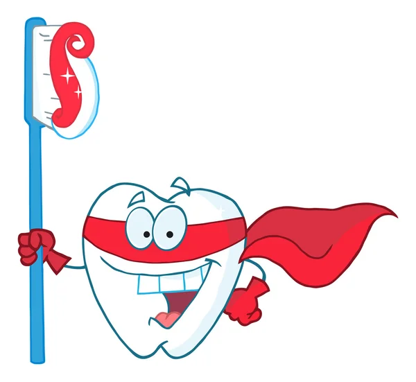Персонаж Зуба Супер Герой Зубною Щіткою Вставкою — стокове фото