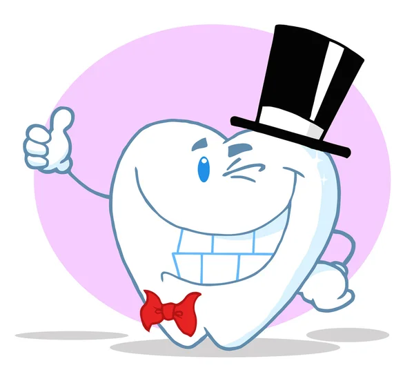 Tooth Character Gent Wearing Top Hat Holding Thumb — Stock Photo, Image