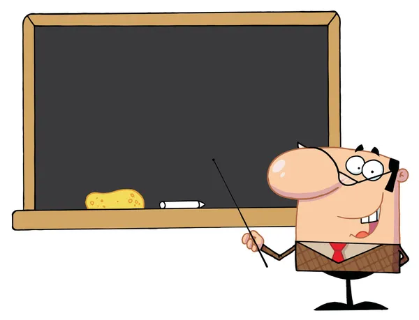 Middle Aged Male Professor Pointing To A Chalk Board — Stock Photo, Image