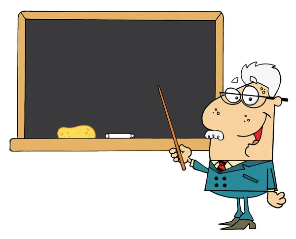 Senior Male School Teacher Pointing Chalk Board — Stock Photo, Image