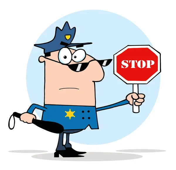 Weißer Polizist Mit Stoppschild Und Knüppel — Stockfoto