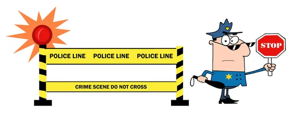 Gele politie lijn en verkeer politieagent — Stockfoto