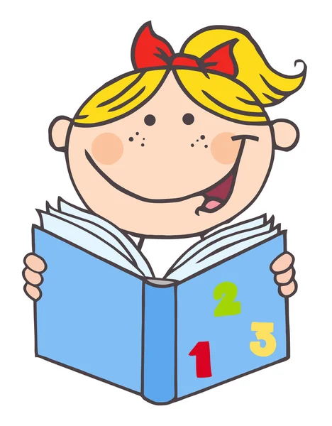 Rubia Blanca Escuela Chica Leyendo Libro Matemáticas — Foto de Stock