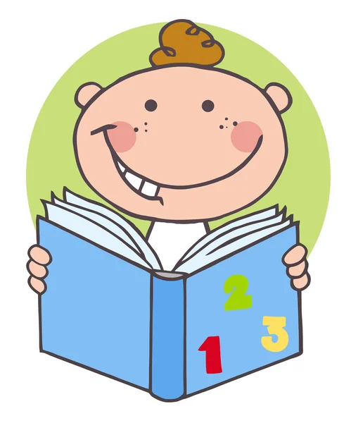 Happy White School Boy Reading Math Book — Stock Photo, Image
