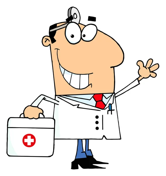Caucasian Cartoon Doctor Man Carrying His Medical Bag — Stock Photo, Image