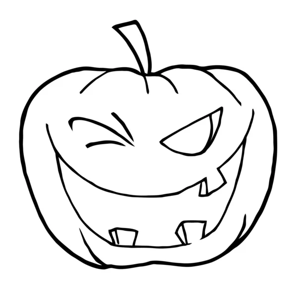 Coloring Page Outline Toothy Halloween Pumpkin Winking — Stock Photo, Image