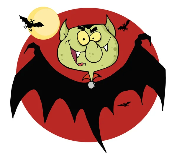 Dolunay Ile Kırmızı Daire Içinde Bir Vampir Kafa Ile Bat — Stok fotoğraf
