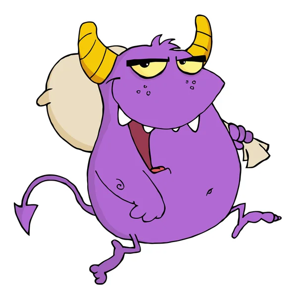 Monstruo Púrpura Llevando Saco Sobre Hombro —  Fotos de Stock
